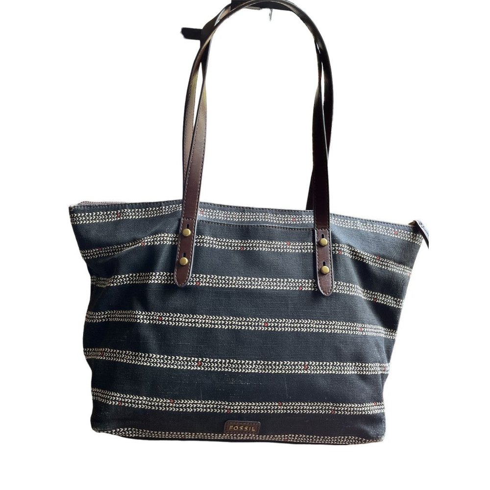 Fossil Navy/Tan Stripe Satchel - image 1